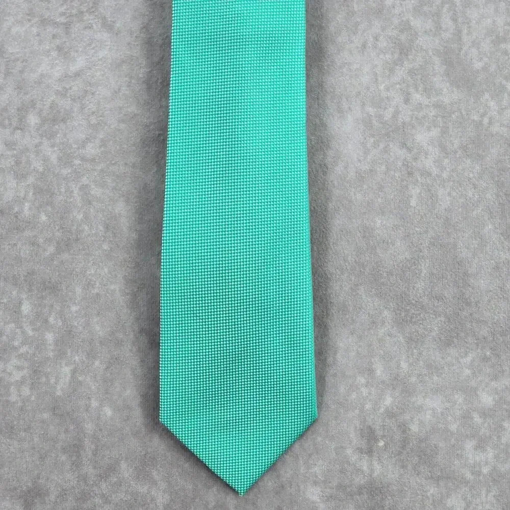 Countess Mara Green‎ Silver Checker Weave Stripe Geometric Men's Neck Tie NWOT
